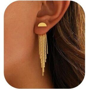 Gold Tassel Earrings Women 14K Plated Pearl Drop Long Chain Dangle Jewelry